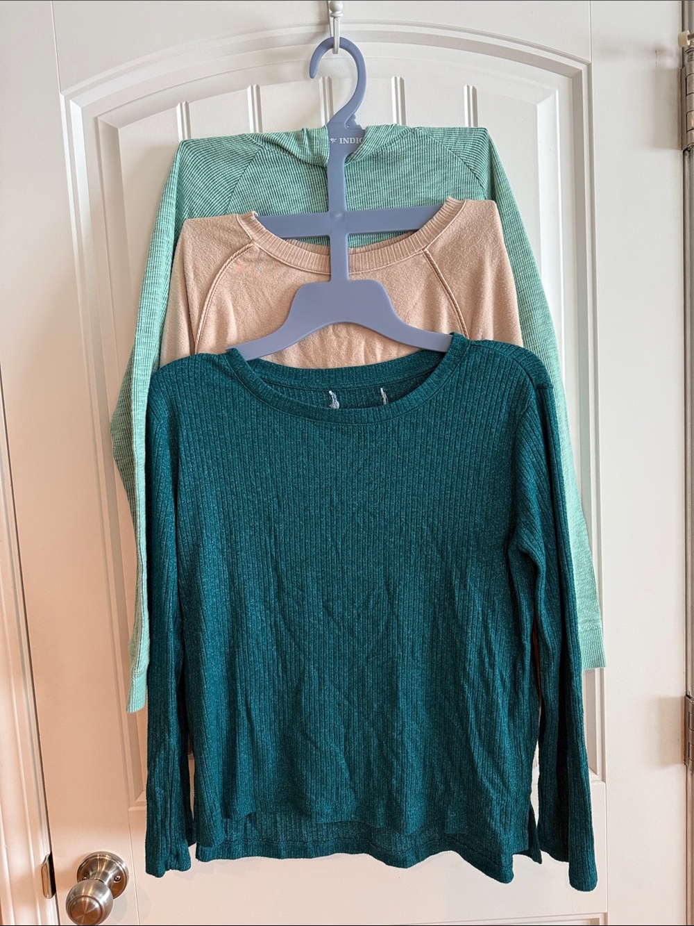 Cat & Jack Ribbed Long-Sleeve Sweater Trio in Teal, Mint, and Beige